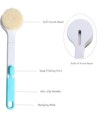 Long Handle Shower Brush with Soft Bristles and Soap Dispenser - Blue | Exfoliating Body Scrubber for Men and Women - Buy Online on GoSupps.com