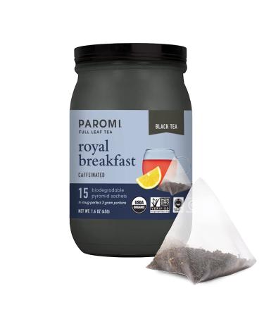 Paromi Royal Breakfast Organic Black Tea, Signature Jar, 15 Count Breakfast 15 Count (Pack of 1)