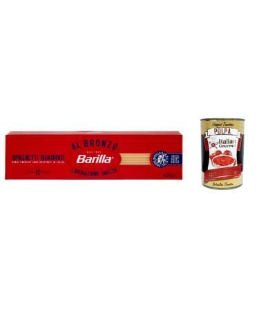 Italian Gourmet E.R. Barilla Bronzo Bronze Square Spaghetti 400g Raw Processing Method + Italian Gourmet Polpa 400g (Pack of 10)
