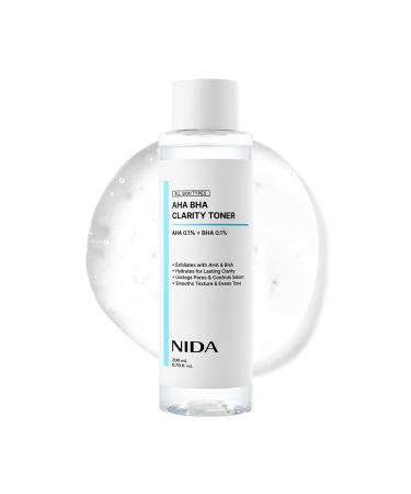 NIDA AHA BHA Clarity Toner | AHA 0.1% BHA 0.1% Niacinamide Centella Asiatica | Exfoliate Hydrate Pore Control Evens Tone | 6.76 fl. oz. 200ml