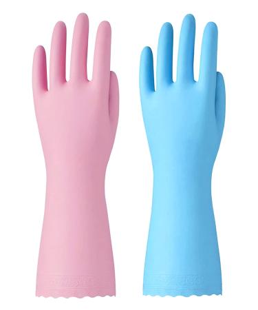 Bamllum 2 Pairs Reusable Cleaning Gloves - Latex Free Kitchen Cleaning Gloves with Cotton Liner- Household Dishwashing Gloves, Non- Slip Waterproof (Medium, Blue+Pink) Medium Blue+pink - Buy Online on GoSupps.com