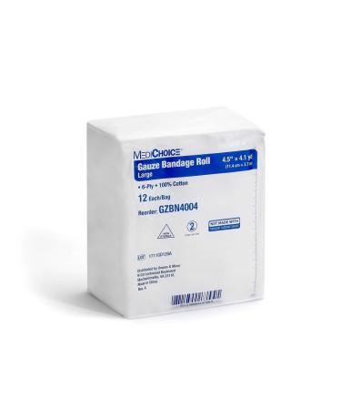 MediChoice Gauze Roll Bandage 6-Ply Non-Sterile Hypoallergenic 4.5 Inch x 4.1 Yards White 1314GZBN4004 (Case of 48)