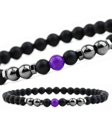 Magnetic foot chain 8.3 inner inside 6mm 2 packs black frosted stone foot chain remove static electricity matt stone foot chain improves sleep purple pine stone+magnet