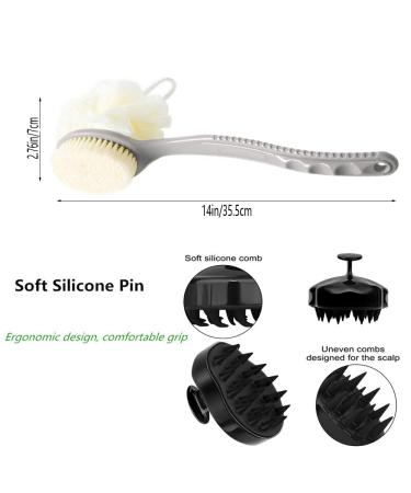 Long Handle Shower Back Scrubber with Bristle, Loofah, and Scalp Massager - Gray - Buy Online on GoSupps.com