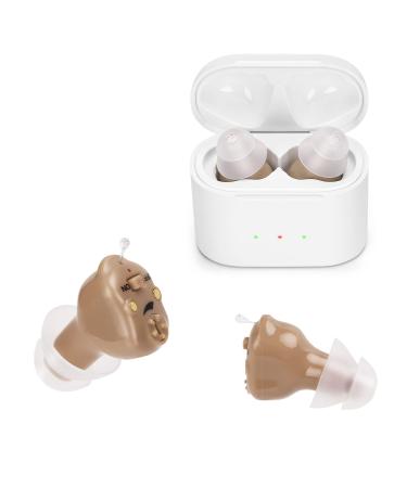 Hearing Aids,Seniors Rechargeable Hearing Amplifier with Noise Cancelling for Adults Hearing Loss,Digital Ear Hearing Assist Devices with Volume Control,Magnetic Contact Charging Box (White)