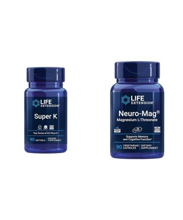 Life Extension Super K Vitamin K1 Vitamin K2 mk-7 Vitamin K2 mk-4 & Neuro-mag Magnesium L-threonate Magnesium L-threonate