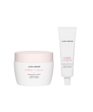 Laura Mercier Luxe Serum Body Cream and Hand Cream Bundle Long Lasting Hydration Infused with Shea Butter French Inspired Scent Ambre Vanille