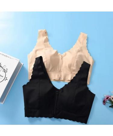 Luxrub Wireless Mastectomy Bralette for Women - Front Zipper Ice Skating Bra Complete Coverage with Pocket - Black - Buy Online on GoSupps.com