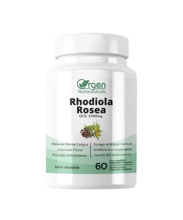Rhodiola Rosea Premium Root Extract 60ct - 4% Rosavin & 2% Salidroside - Relieves Stress Improves Focus and Increases Energy - Easy to swallow - Orgen nutraceuticals.