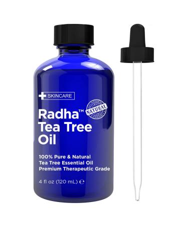 Radha Beauty Australian Tea Tree Essential Oil 4 oz. - 100 Percent Pure & Natural Therapeutic Grade - Great with Soaps  Shampoo  Body Wash  Aromatherapy for Nail Care  Scalp  Aromatherapy and Diffuser. Tea Tree 4 Fl Oz (...