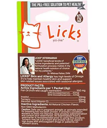 Licks Pill Free Cat Skin & Allergy Relief - Omega 3 Vitamins & Supplements - Turmeric Gel Packets 10ct - Buy Online on GoSupps.com
