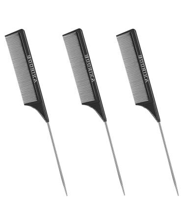 3PCs Hair Comb Rat Tail Comb 100% Anti-static Heat resistant Lightweight Durable with anti-skid paddle and Stainless-Steel Pintail for All Hair Types (Pack of 3)