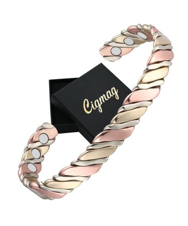 Cigmag Lymphatic Drainage Copper Bracelet for Women 99% Solid Pure Copper Magnetic Bracelet Ultra Strength Magnet Adjustable Brazaletes Cuff Bangle with Gift Box (Grape Tricolour Pattern)
