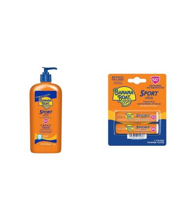 Banana Boat Sport Ultra SPF 50 Sunscreen Lotion 12oz | Oxybenzone Free Sunscreen & Sport Ultra SPF 50 Lip Sunscreen 2 Pack | SPF Lip Balm Pack SPF 50