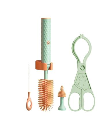 Valink Electric bottle brush for baby electric silicone bottle brush set baby bottle cleaning brush flashing lifter straw cleaning brush USB rechargeable green 4PCs set 4PCs set green