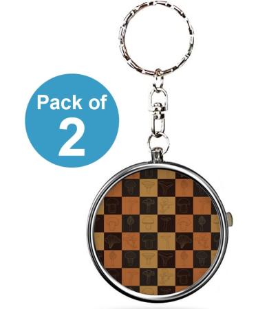 Portable Pill Organizer Pack of 2 - Checkered Edible Mushrooms Metal Medicine Box | 3 Compartment Stash for Vitamins & Meds with Keychain - Buy Online on GoSupps.com