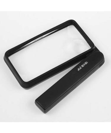 Handheld Square Glass 2X 4X Double HD Lens Child Old Man Reading Identification Tool Folding Handle Black Pocket Magnifier Made in China