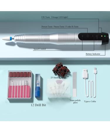 TOUCHBeauty Electric Nail Drill Cordless - 12 in 1 Professional Manicure Pedicure Kit for Acrylic Gel Nails - Rechargeable Electric Nail File Machine - Silver - Buy Online on GoSupps.com