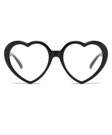 JOVAKIT Heart Blue Light Glasses for Women Vintage Fashion Red Heart Frame Glasses Computer Eyeglasses Prevent Headache 03 Black 55 Millimeters