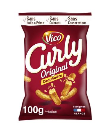 G n rique VICO CURLY - Peanut Curly 100g - Crispy peanut-flavored chips - Ideal for appetizers - High-quality puffed biscuits. - Pack of 4 - Sold in Packs