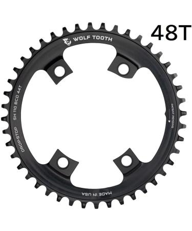 Wolf Tooth Drop-Stop Chainring - Black 48t for Shimano Road Cranksets | 4x110mm BCD - Buy Online on GoSupps.com