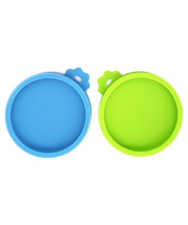 COMTIM Small Size Cat Food Can Lids, 2 Pack Silicone Cat Food Can Lids Covers for Small Cans 3 oz 2.5 oz Blue / Green