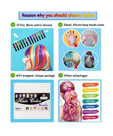 13 Colors Hair Chalk Comb for Girls - Non-Toxic Temporary Hair Dye for Kids Birthday Halloween Cosplay Party - Ages 4-10+ - Great DIY Hair Color At Home - Buy Online on GoSupps.com