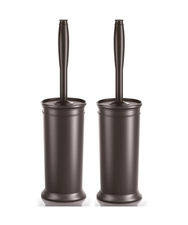 Toilet Brush and Holder 2 Pack, Toilet Bowl Brush with Extra Long Handle, Toilet Scrubber and Covered Holder, Toilet Brushes for Bathroom-Space Saving, Covered Brush, Durable, Deep Cleaning(Bronze)