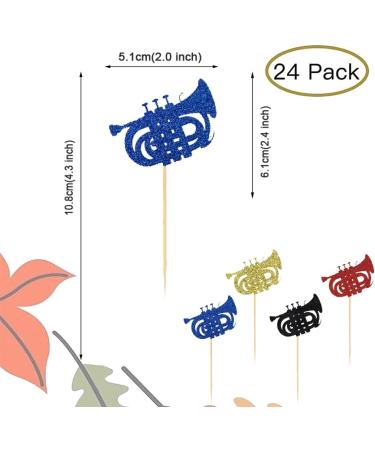BoningNEW 24 PCS Glitter Silhouette Musical Instrument Cupcake Toppers Wind Instrument Picks for Concert Music Theme Party Wedding Birthday Party Cake Decorations Supplies(Gold Black Red Blue) - Buy Online on GoSupps.com