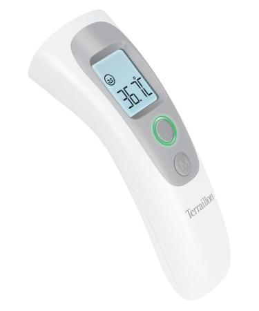 Terraillon Contactless infrared thermometer-for adults and babies-measures the temperature of body/objects/liquids/ambient air-stores the last 9 measurements-white/gray