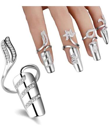 4 PCS Rhinestone Finger Tip Nail Rings - Adjustable Opening Nail Art Charms in Silver Women's Fashion - Buy Online on GoSupps.com