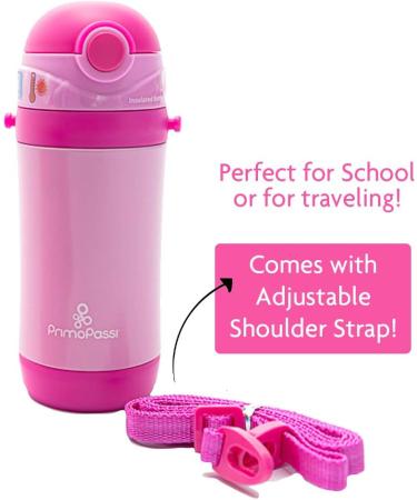 Primo Passi Insulated Straw Water Bottle for Kids - 12oz Thermos Bottle (Pink) - Buy Online on GoSupps.com
