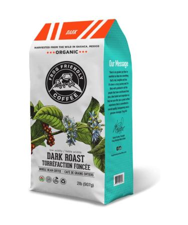 Frog Friendly Coffee - Dark Roast Whole Bean: Low Acidity Certified Organic Single Origin Wild Harvested Specialty Coffee from Oaxaca Mexico - 2 lb bag Dark 907g