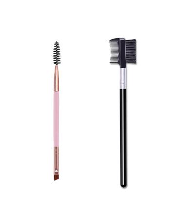 Duo Eyebrow Brush and Comb Eyelash Comb Brush Eyebrow Brush Angled Eyebrow Brush (Pink)