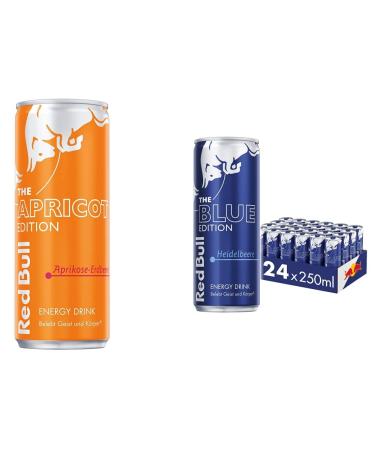 Set: Red Bull Energy Drink Apricot Edition disposable (24 x 250 ml) & Red Bull Energy Drink Blue Edition disposable (24 x 250 ml) with deposit - Germany set with Blue Edition