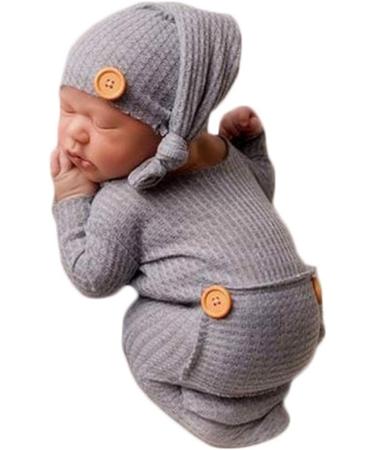 Newborn Baby Photo Shoot Props Crochet Outfit Set - Gray Long Tail Hat and Pants | Photography Accessories for Boys and Girls - Buy Online on GoSupps.com
