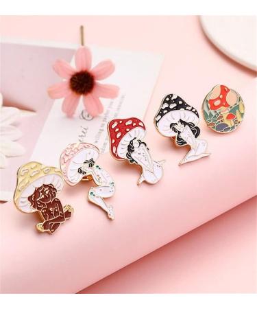 Cute Mushroom Girl Pins Set - 5 Pcs Enamel Lapel Brooches for Backpacks, Clothes, Hats - Cartoon Mushroom Design - Perfect Gift - Buy Online on GoSupps.com