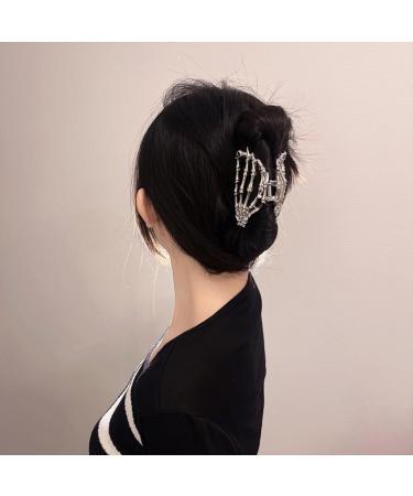 PLCPDM Hair Claw Clip Skull Claw Hair Clamps Punk Scary Ponytail Holder Catch Barrette Skeleton Hand Silver - Buy Online on GoSupps.com