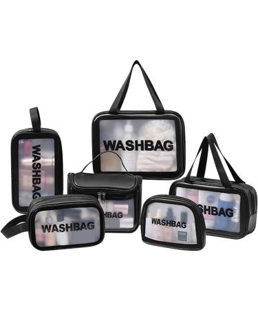Aucuu 6 Pcs Clear Toiletry Bag Set for Women and Girls - Waterproof Transparent Travel Wash Bag for Makeup and Cosmetics (Black) - Buy Online on GoSupps.com