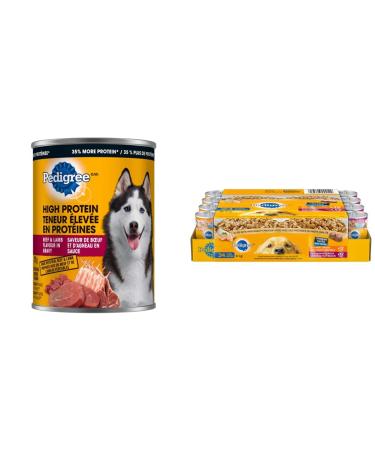 PEDIGREE High Protein Adult Wet Dog Food - Beef & Lamb Flavour in Gravy and PEDIGREE CHOPPED Adult Wet Dog Food Ground Dinner Chicken and Filet Mignon (24 Pack) Dog Food + Dog Food (24 Pack)