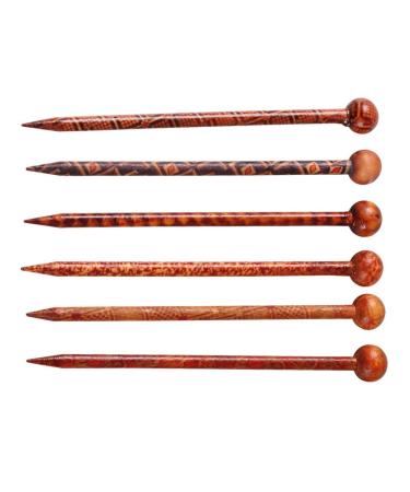 Sharplace 6 Vintage Wood Hair Sticks - Retro Floral Pattern Hairpins for Women & Girls - Long Chinese Hair Accessories in Brown - Buy Online on GoSupps.com
