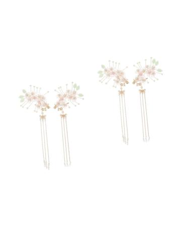 minkissy 2 Pairs Antique Hairpin Headdress Chinese Hanfu Vintage Chinese Hair Clip Wedding Hair Floral Hair Pin Hanfu Tassel Clip Chinese Hair Comb Hair Charms Crystal China Pearl Bride