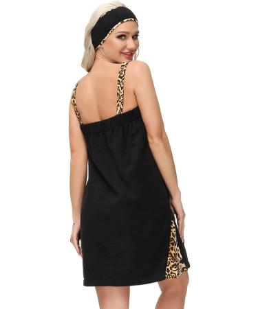 Zexxxy Women's Adjustable Closure Bath Wrap Towel Dress - Lightweight Knee Length Body Wrap - Black Leopard, XX-Large - Buy Online on GoSupps.com