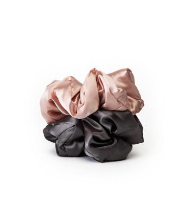 Kitsch Satin Pillow Scrunchies, Hair Accessories, Prevents Frizz and Breakage, Ideal for Overnight Use, Ponytails Buns, Up dos and Braids, All Hair Types, 2 count (Blush/Charcoal)