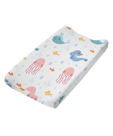 Changing Pad Cover Senoke Diaper Changing Pad Sheet Cover Ultra-Soft Cotton Blend Stylish Flowers Animal Changing Pad Covers for for Baby Boys Girls(Whale)