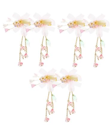Beaupretty 3 Pairs tassel flower hair clip infant hair accessories pink hair clips infant hair clips ribbon pink hair clips for babies girl hair accessories child flower hairpin Hanfu