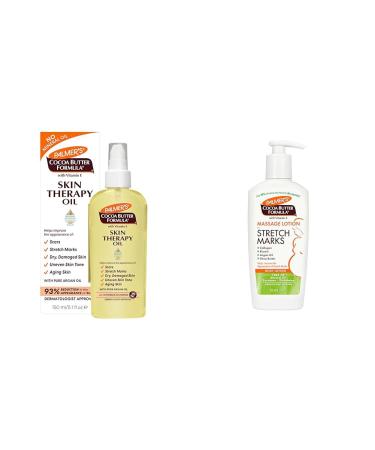 Palmer's Cocoa Butter Formula Skin Therapy Moisturizing Body Oil with Vitamin E 5.1 Ounces & Cocoa Butter Formula Massage Lotion for Stretch Marks