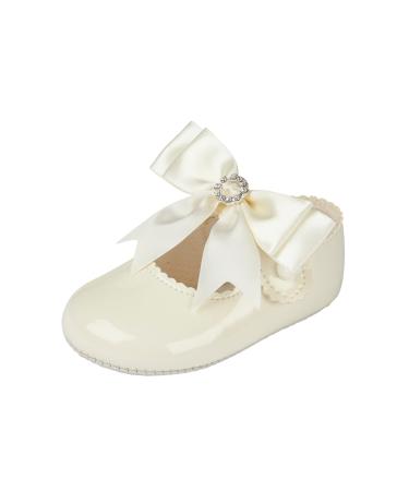 EARLY DAYS Baypods Baby Girls Shoes Soft Soled Pre Walker Shoes Diamante Bow Soft Faux Leather Baby Shoes Made in England 0 UK Child Ivory Patent