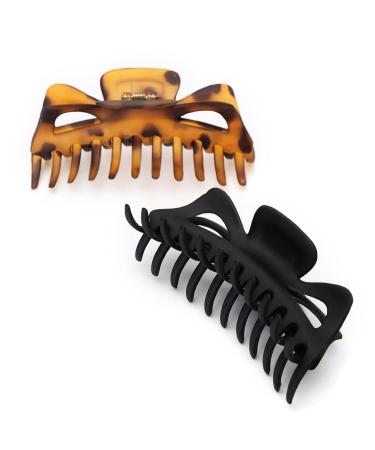 Kitsch Recycled Plastic Jumbo Claw Clips - Large Hair Clips for Women | Thick Hair Jaw Clips in Tortoise & Black (2pc Set) - Buy Online on GoSupps.com