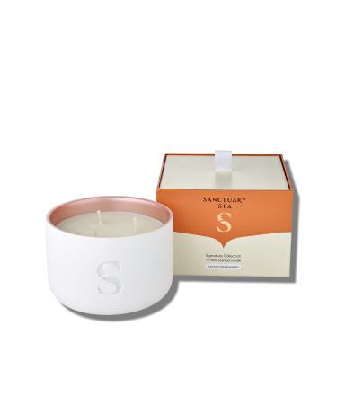Sanctuary Spa Signature Tri- Wick Candle | Jasmine Bergamot and Grapefruit Scented Ceramic Candle 340 G | Natural Shea Wax | 50 Hour Burn Time | with Gift Box Signature Tri Wick Candle - New